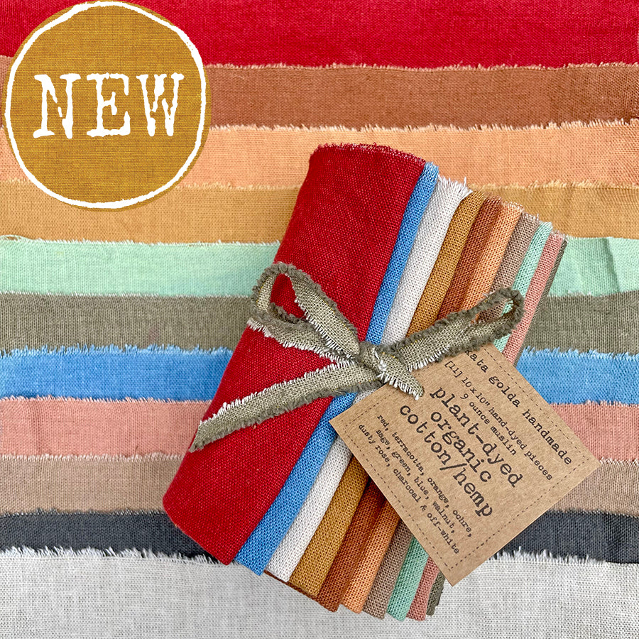 10" squares: plant-dyed 9oz organic cotton/hemp muslin