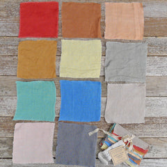 5" squares: plant-dyed 5.6oz organic hemp linen