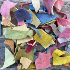 bag of plant-dyed wool felt scraps (from my dye garden!)