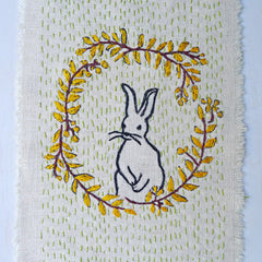 DIY block printed stitching: rabbit in a frame