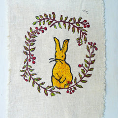 DIY block printed stitching: rabbit in a frame