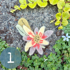 plant-dyed wool felt flower pins (new batch!)
