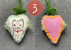 new batch! heavily stitched dog & cat wool felt hearts (fundraiser for pasadena humane)