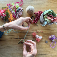 heavily stitched wool felt hearts