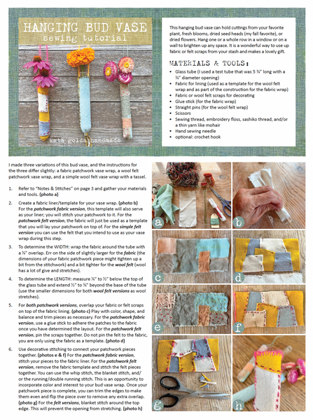 free sewing tutorial: hanging bud vase – kata golda handmade