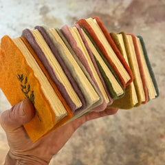 chubby little plant-dyed felt journal with botanical stitching