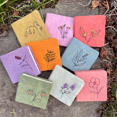 chubby little plant-dyed felt journal with botanical stitching
