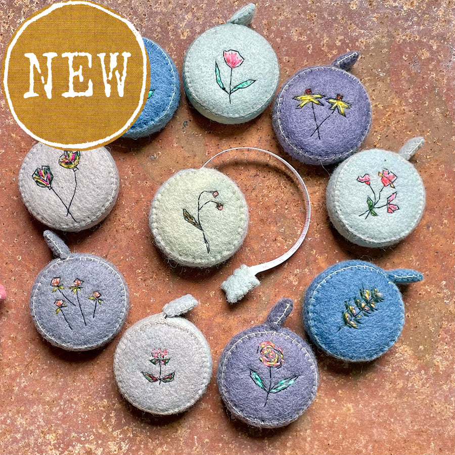 plant-dyed botanical tape measures: blues, purples & greys