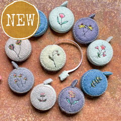 plant-dyed botanical tape measures: blues, purples & greys