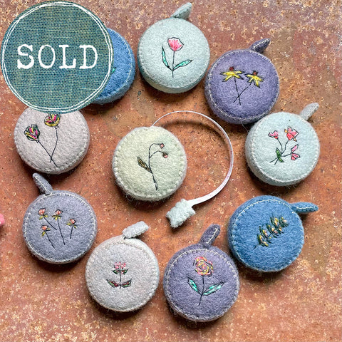 plant-dyed botanical tape measures: blues, purples & greys