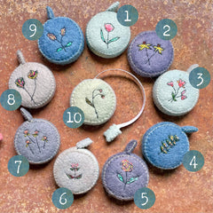 plant-dyed botanical tape measures: blues, purples & greys