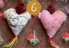 heavily stitched cat hearts in honor of jeff