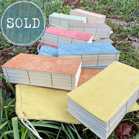 daily practice handbound journal (my thickest journal ever) in a plant-dyed linen bag