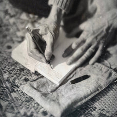 daily practice hand-bound journal (my thickest journal ever) in a plant-dyed linen bag