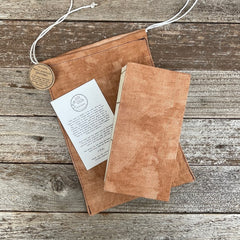 daily practice hand-bound journal (my thickest journal ever) in a plant-dyed linen bag