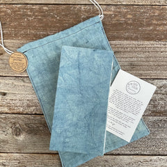 daily practice hand-bound journal (my thickest journal ever) in a plant-dyed linen bag