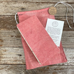 daily practice hand-bound journal (my thickest journal ever) in a plant-dyed linen bag