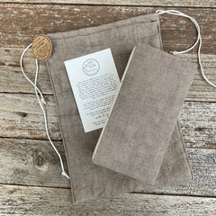 daily practice hand-bound journal (my thickest journal ever) in a plant-dyed linen bag