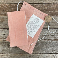 daily practice hand-bound journal (my thickest journal ever) in a plant-dyed linen bag