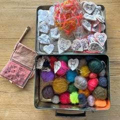 new batch! heavily stitched dog & cat wool felt hearts (fundraiser for pasadena humane)