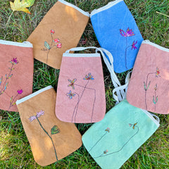 embroidered plant-dyed pocket purse