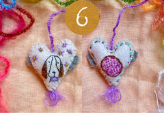 heavily stitched wool felt hearts