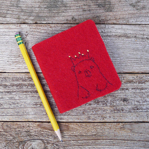 little felt journal: bear in a crown