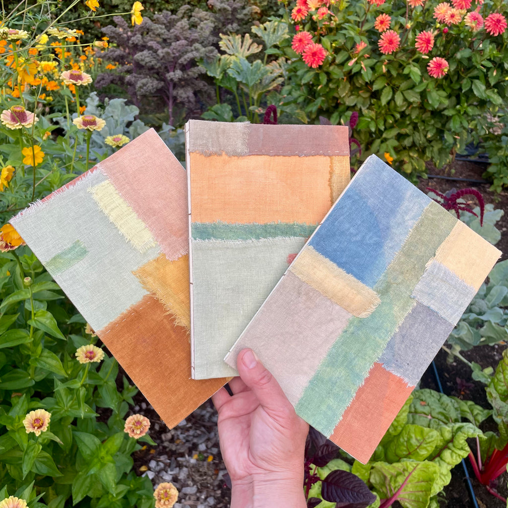 large plant-dyed handbound journal: patchwork & plain