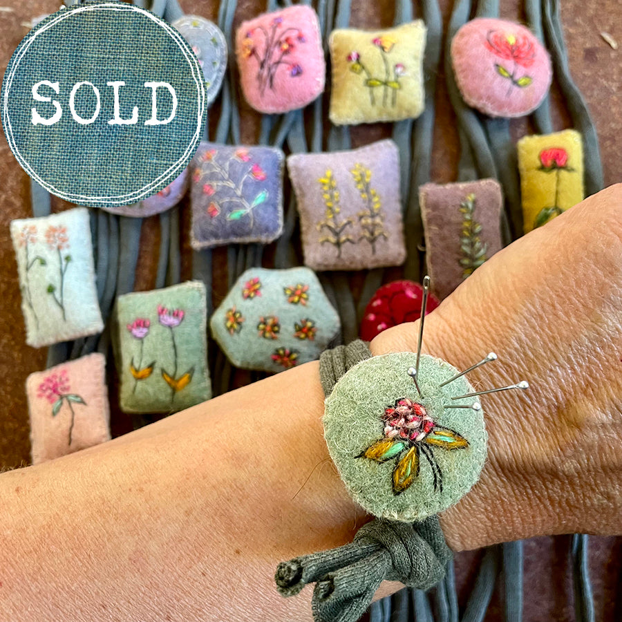 plant-dyed botanical pin cushion bracelet (leather lined)