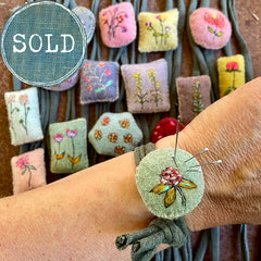 plant-dyed botanical pin cushion bracelet (leather lined)