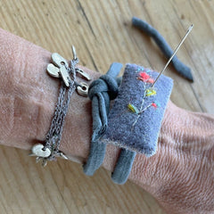 plant-dyed botanical pin cushion bracelet (leather lined)