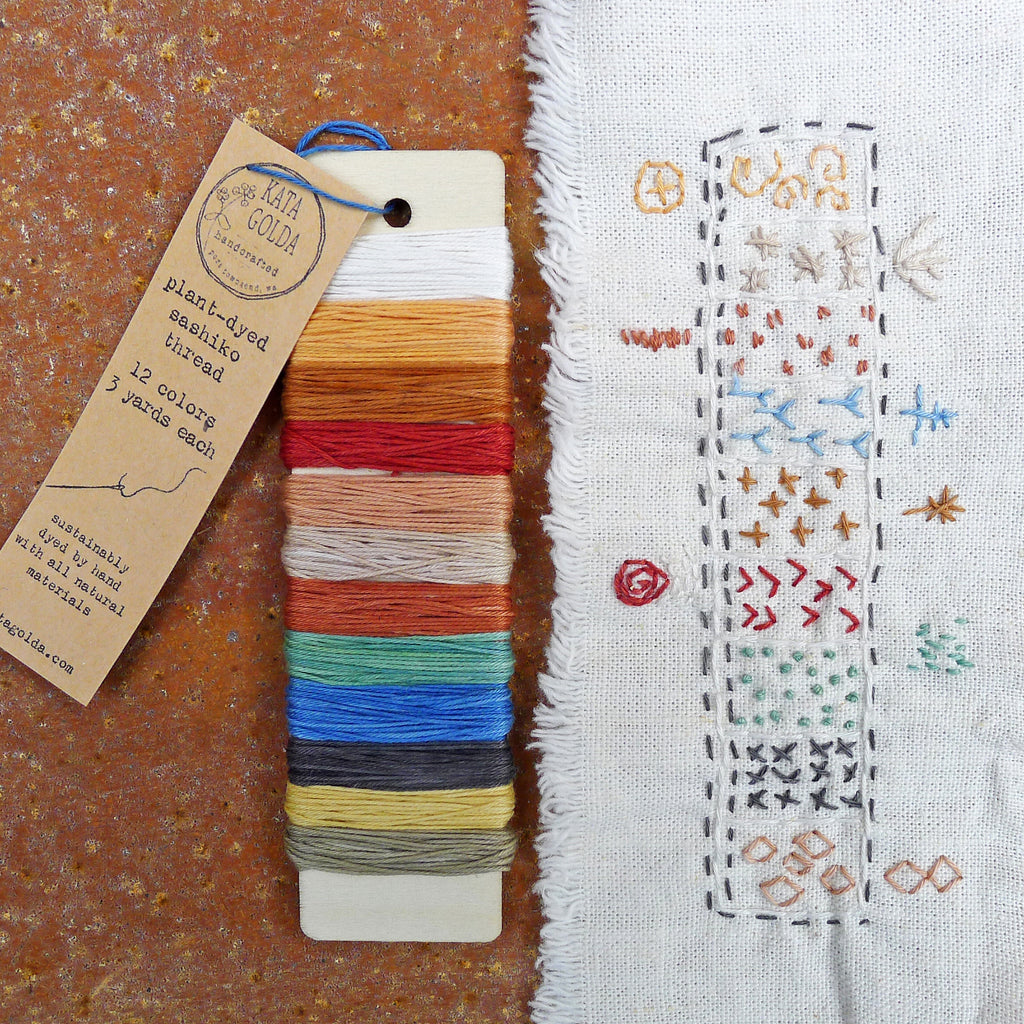 plant-dyed sashiko thread: twelve-color palette