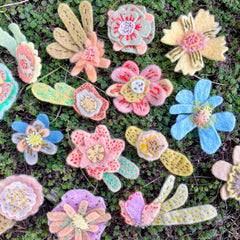 plant-dyed wool felt flower pins (new batch!)