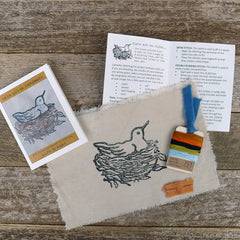 DIY block printed stitching: bird & nest