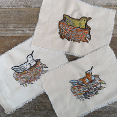 DIY block printed stitching: bird & nest