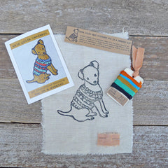 DIY block printed stitching: dog in a sweater