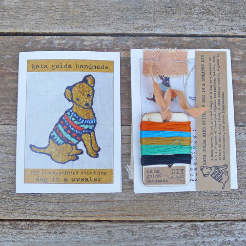 DIY block printed stitching: dog in a sweater