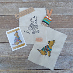 DIY block printed stitching: dog in a sweater