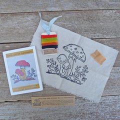 DIY block printed stitching: trio of mushrooms