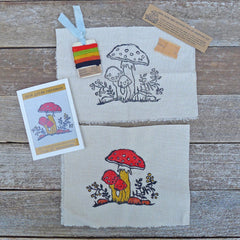 DIY block printed stitching: trio of mushrooms