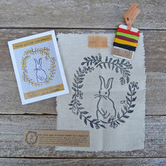 DIY block printed stitching: rabbit in a frame