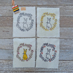 DIY block printed stitching: rabbit in a frame
