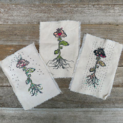 DIY block printed stitching: flower and roots