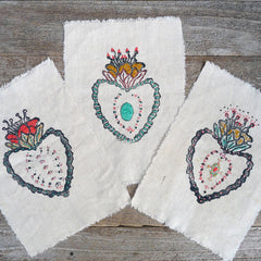 DIY block printed stitching: blooming heart