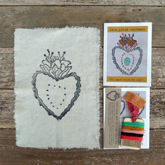 DIY block printed stitching: blooming heart