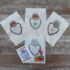 DIY block printed stitching: blooming heart