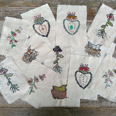 DIY block printed stitching: blooming heart