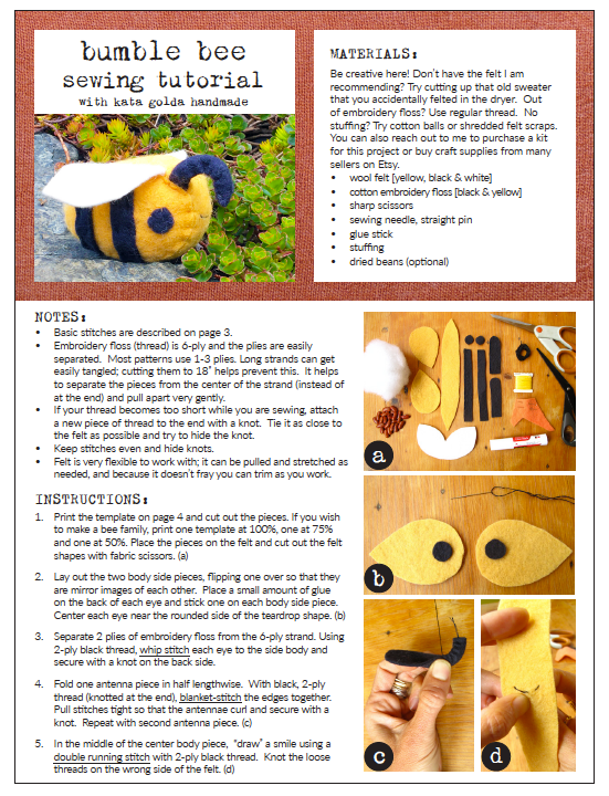 free sewing tutorial: bumble bee – kata golda handmade