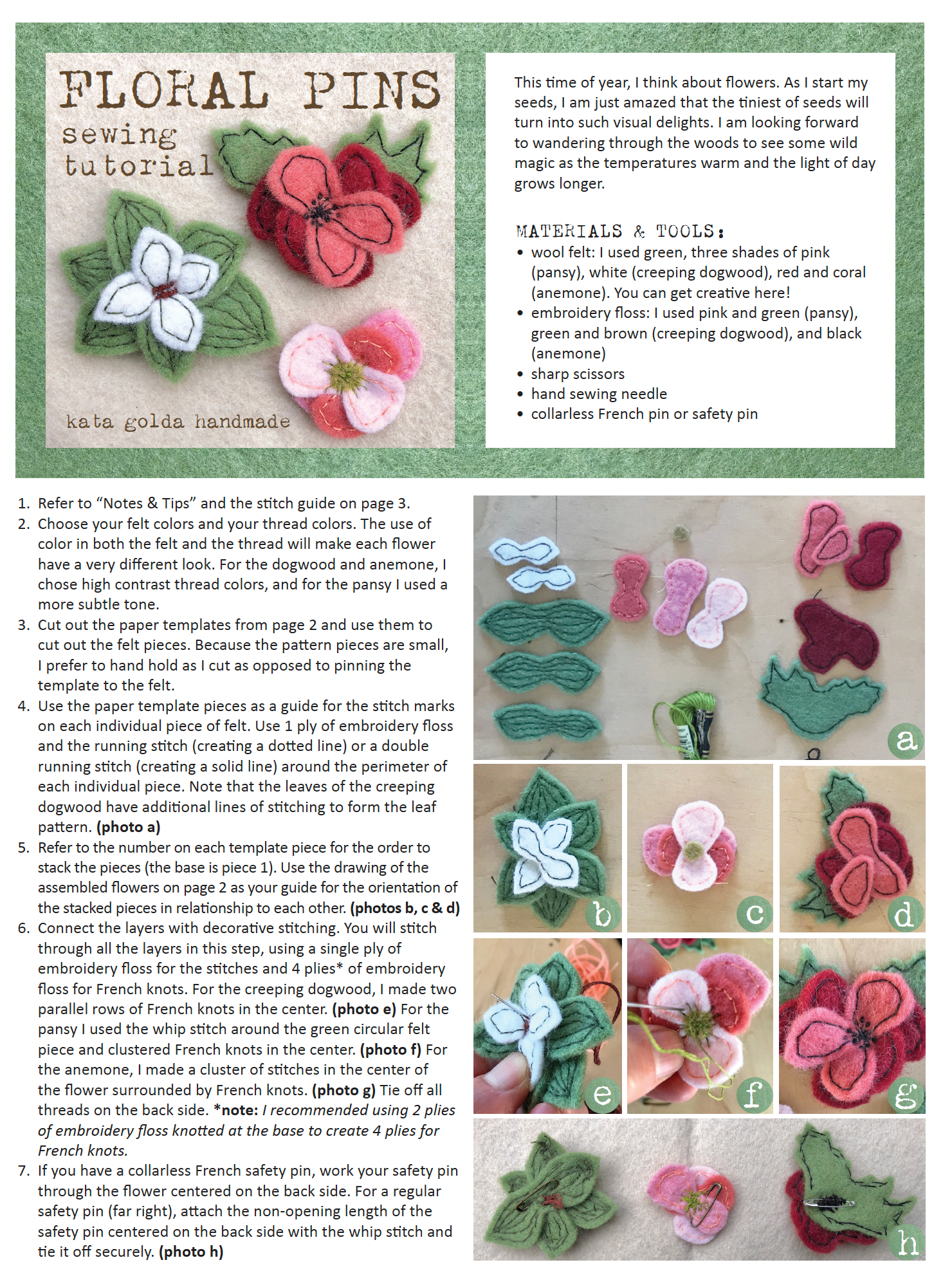 free sewing tutorial: floral pins – kata golda handmade