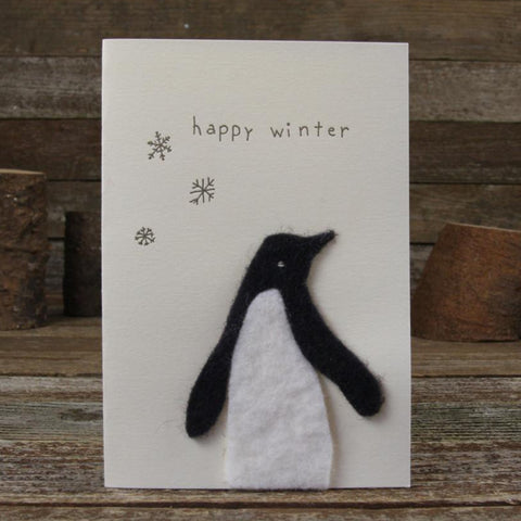 card: happy winter, penguin